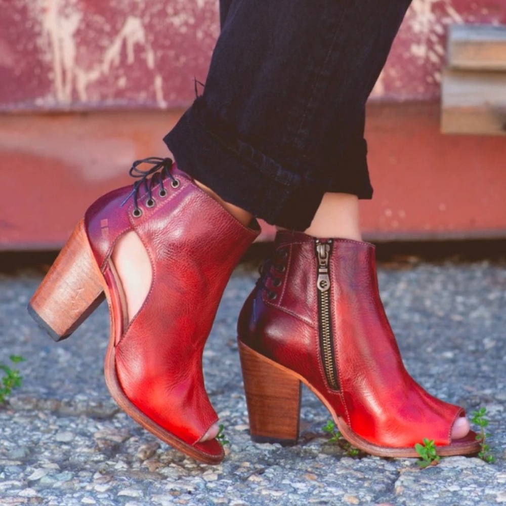 Bed Stu Angelique Leather Back Lace Peep Toe Booties In Cranberry Size 8.5 - Picture 1 of 16
